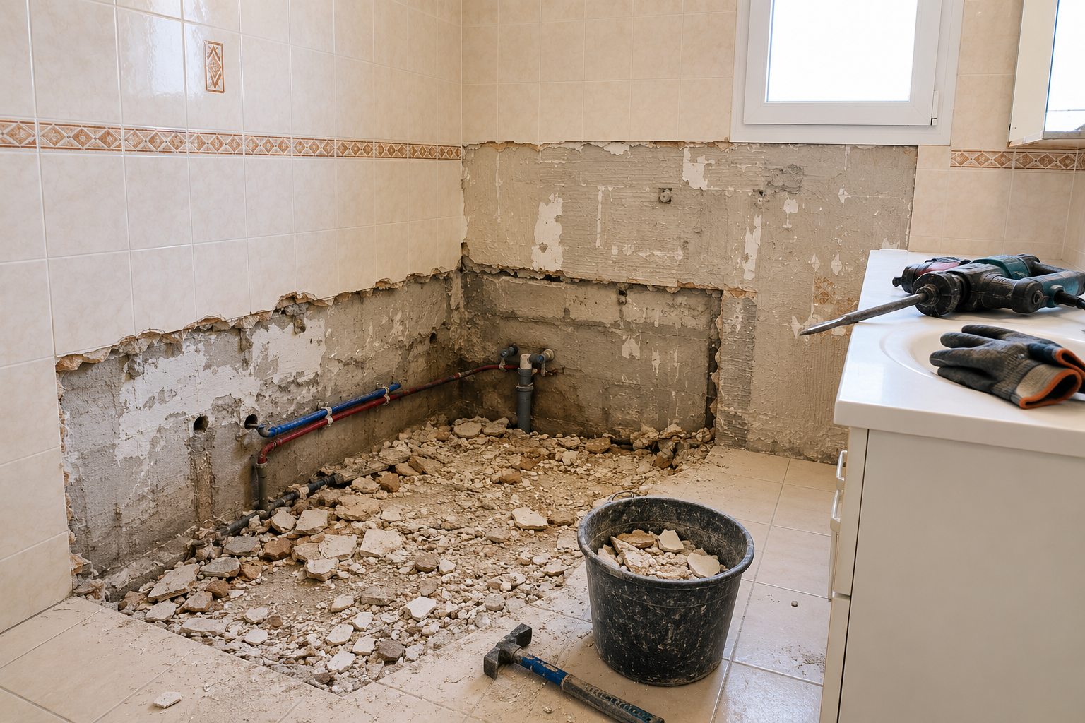 Travaux de dépose - rénovation salle de bain Val d'Oise Travaux de dépose d'une baignoire dans une maison du Val d'Oise pour la remplacer par une douche