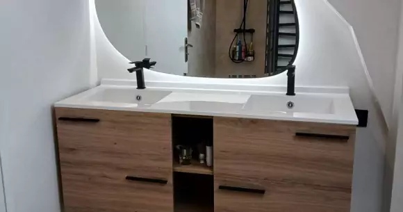 Meuble Vasque Bois avec Miroir Lumineux Design